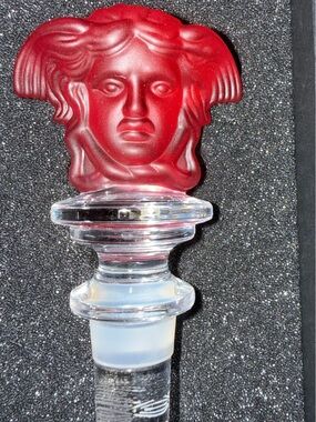 Red Rosenthal for Versace frosted crystal Medusa head bottle stopper in box.